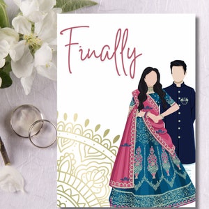 Cartão de parabéns de casamento indiano elegante para irmão ou amigo Desi Cartão de parabéns de casamento, presente para noiva ou noivo