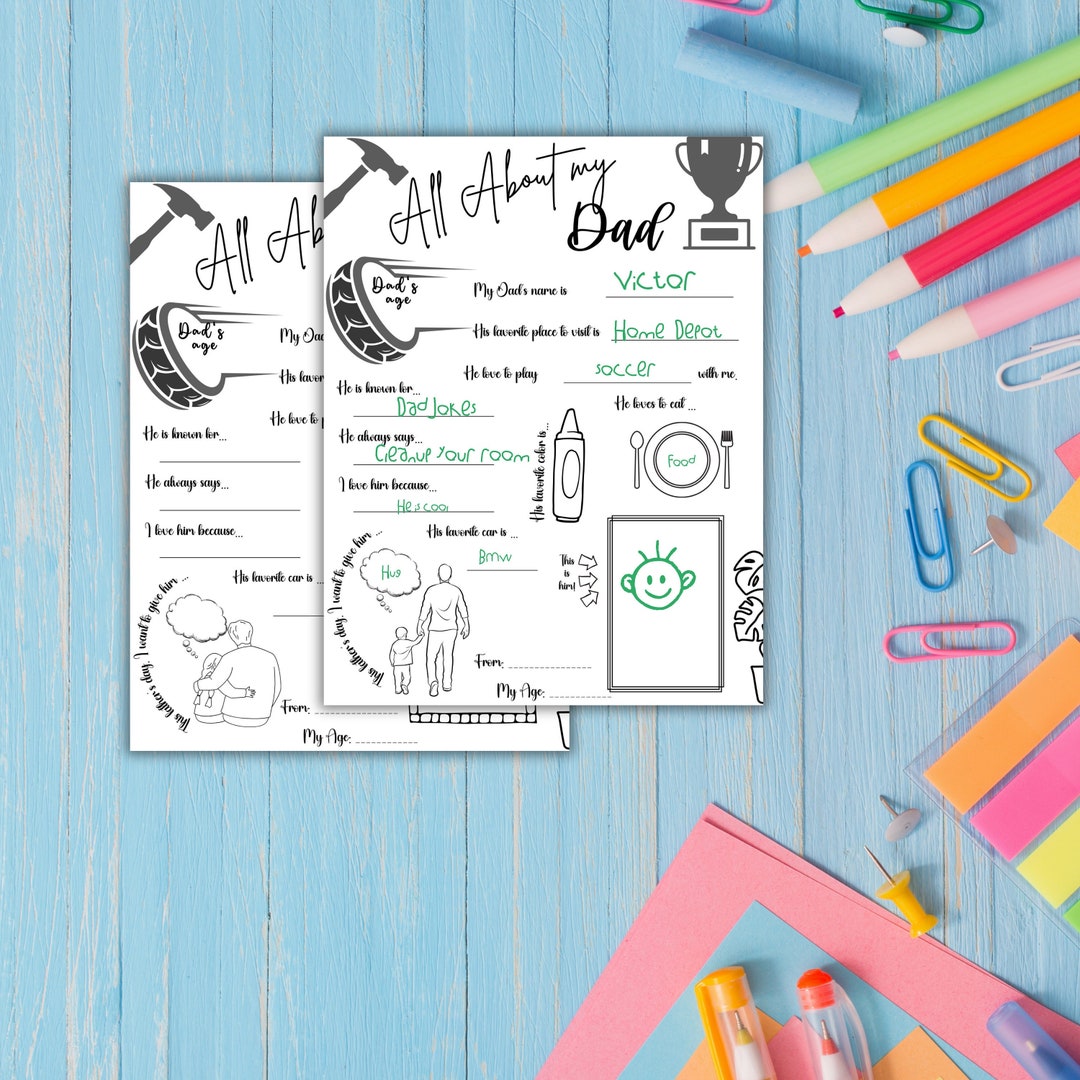 All About Dad Printable, Father's Day Printable Questionnaire for Kids ...