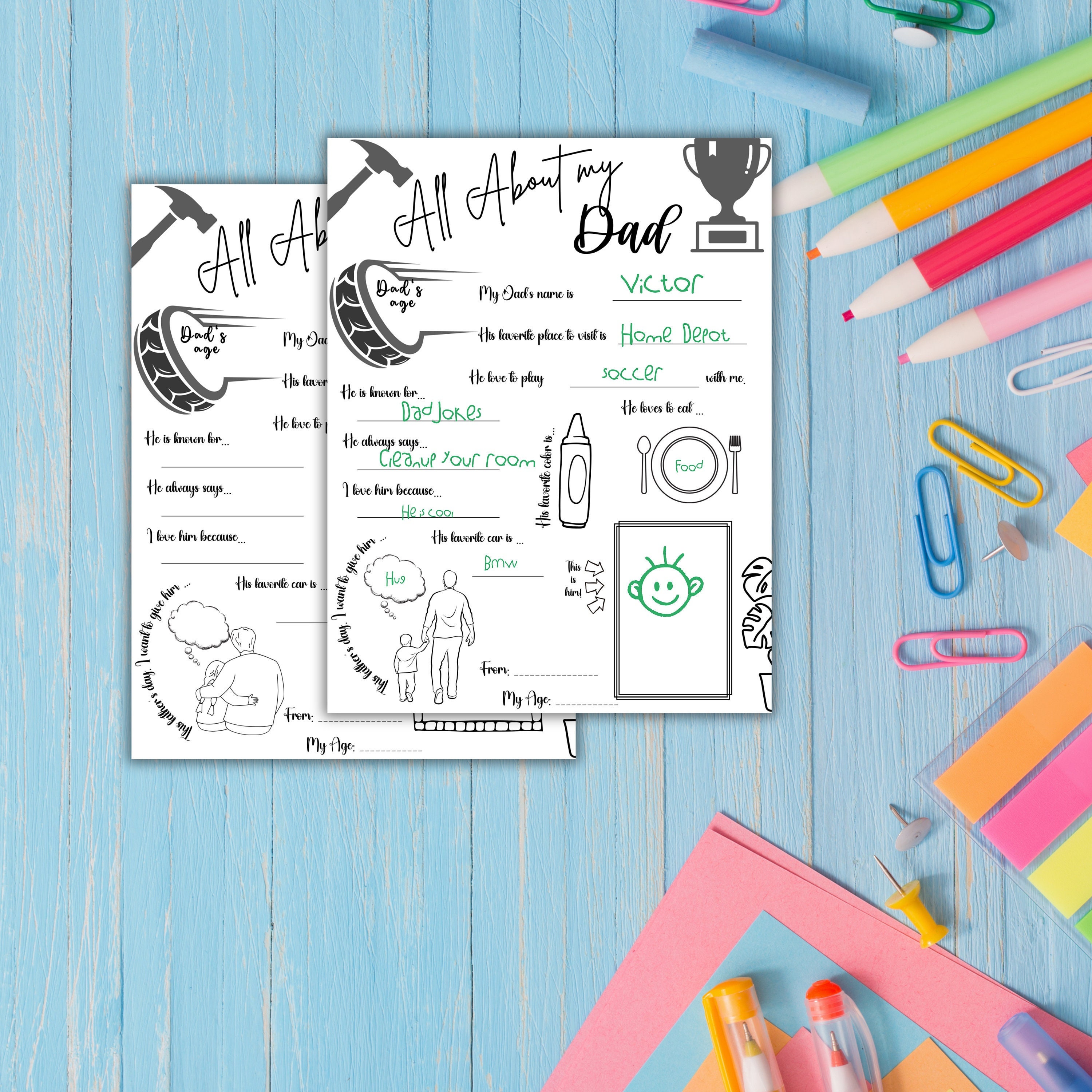 All About Dad Printable, Father's Day Printable Questionnaire for Kids ...