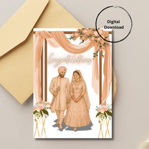 Cartão de felicitações de casamento indiano elegante para irmão ou amigo, cartão de felicitações de casamento Desi, porta-dinheiro para casamento Punjabi
