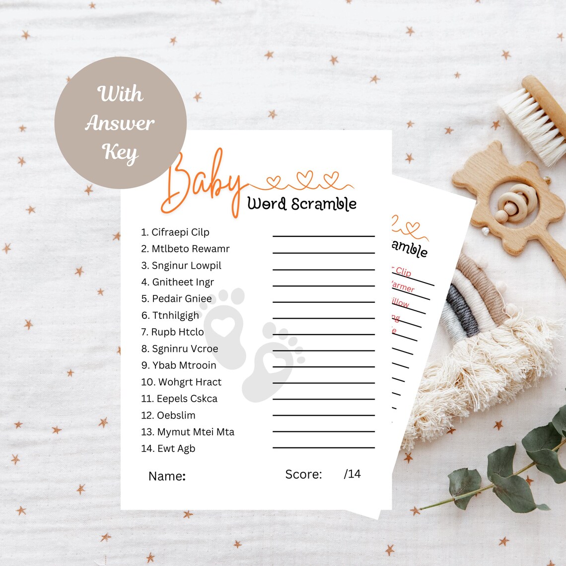 Baby Shower Word Scramble With Answer Key Games Printable Template ...
