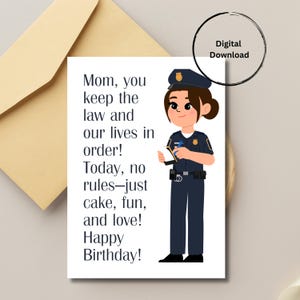 Cartão de aniversário para mãe, Feliz aniversário para mãe, Mãe policial, Cartão de aniversário para mamãe, De filha/filho, Cartão de aniversário para policial, Aniversário para madrasta