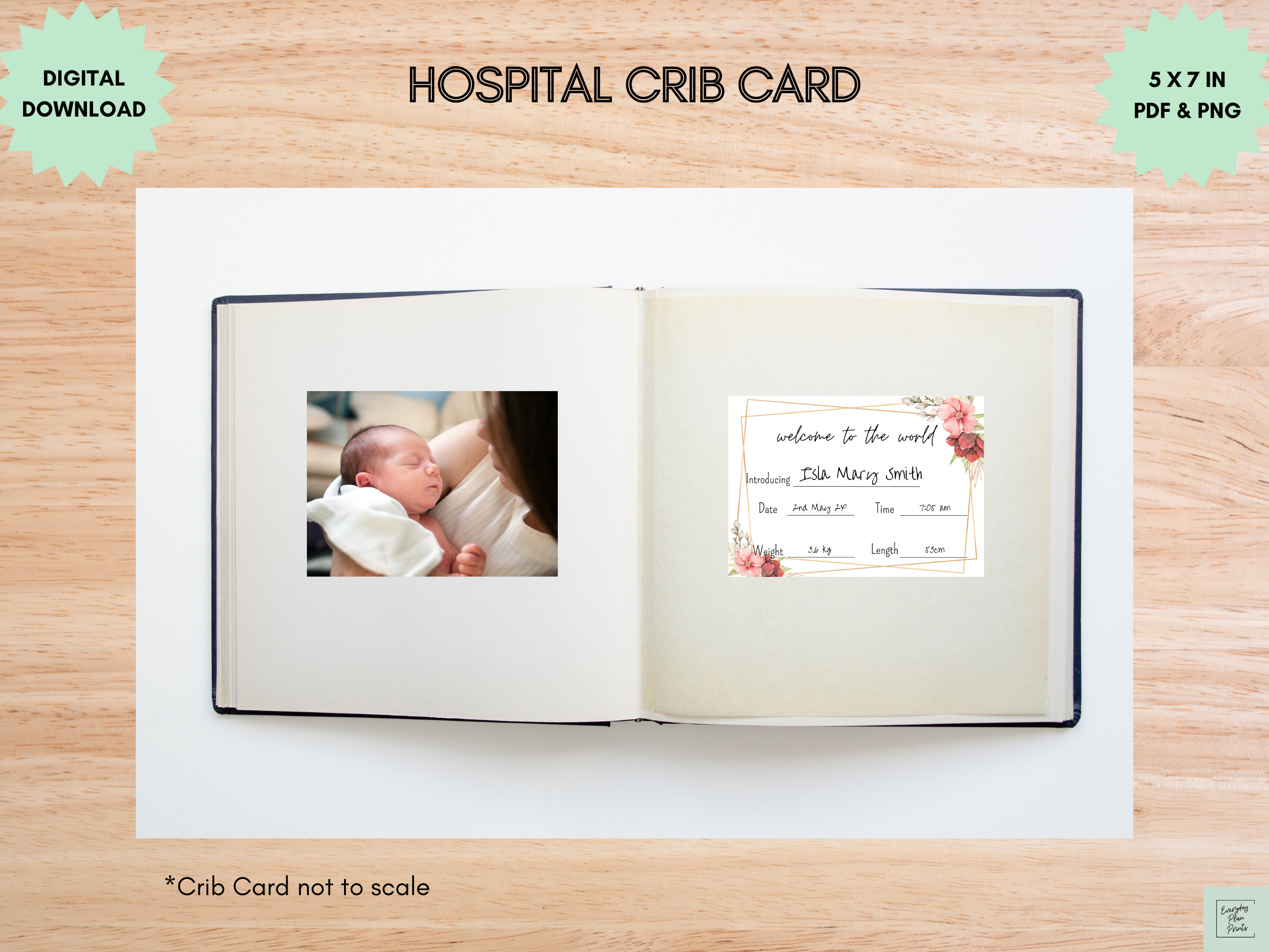 Hospital Crib Card / Baby Birth Stats / NICU Name Card / Printable Crib