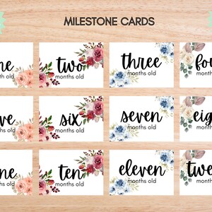Cartes jalons mensuels de bébé, Cartes jalons de croissance de bébé, Cartes mois imprimables, Cartes jalons photo avec accessoire, Fleurs pastel, Fleurs de printemps
