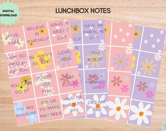 Notes de boîte à lunch à imprimer - Fleurs roses et violettes