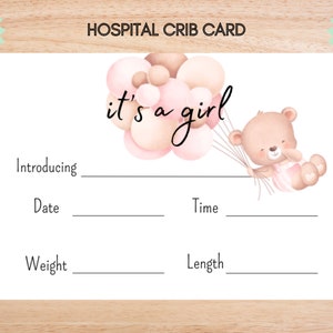 Nom de l'hôpital, nom de la carte de l'USIN, faire-part de nom, signe de lit d'hôpital, nom de bébé, carte de visite imprimable, faire-part de naissance