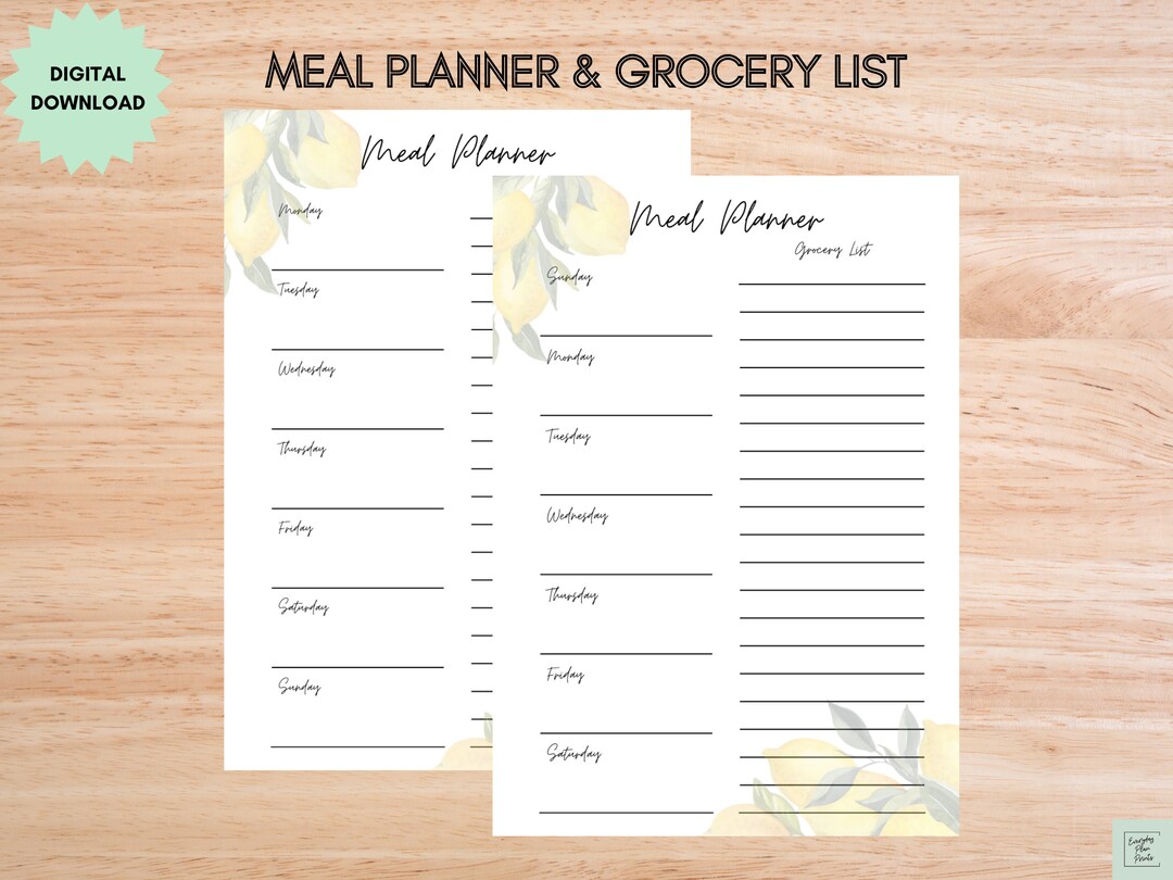 Weekly Meal Planner With Grocery List Printable - Etsy