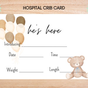 Nom de l'hôpital, nom de la carte de l'USIN, faire-part de nom, signe de lit d'hôpital, nom de bébé, carte de visite imprimable, faire-part de naissance