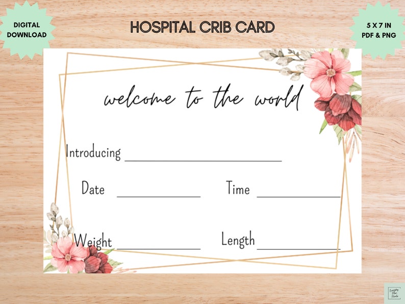 Hospital Crib Card / Baby Birth Stats / NICU Name Card / Printable Crib
