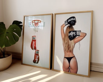 Hypebeast Boxing Girl / Sport / Lot de 2 posters / Impressions numériques / Téléchargement / Art et décoration muraux imprimables, Minimaliste / Mode / Moderne