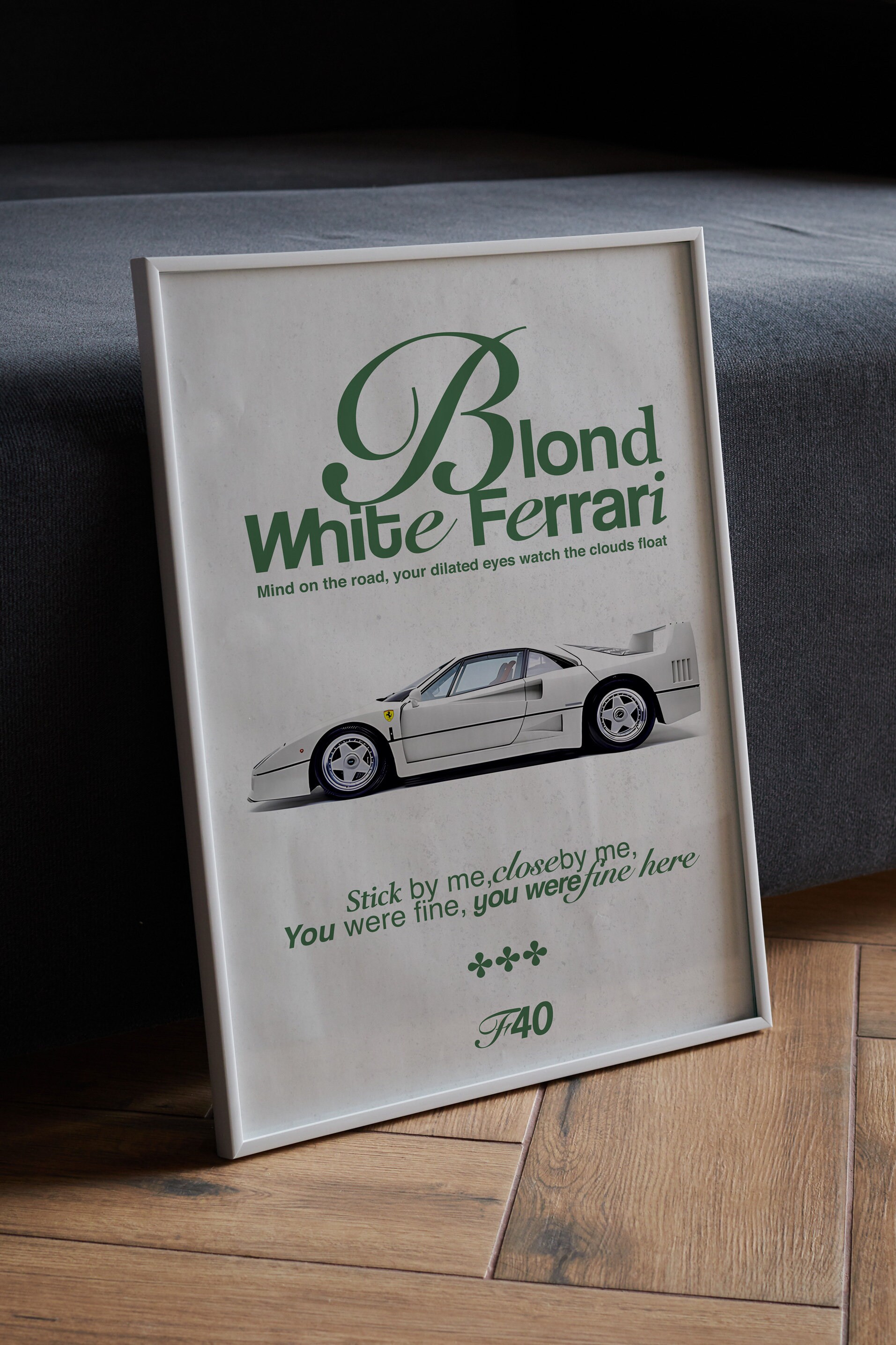 Blond Racing Poster F40 Vintage Racing Posters / White Ferrari / Frank Ocean / Blond / Cars ...