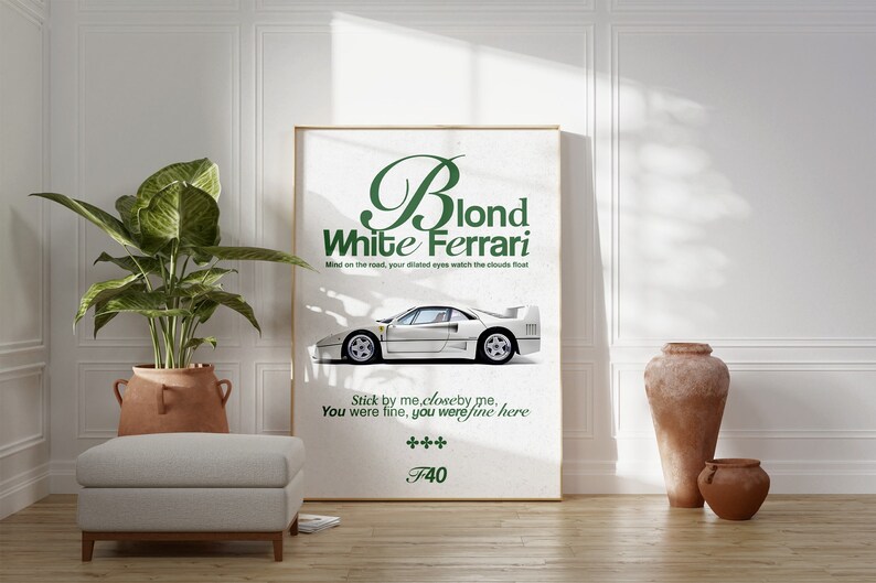 Blond Racing Poster F40 Vintage Racing Posters / White Ferrari / Frank Ocean / Blond / Cars ...