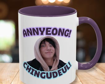 Taza Jungkook 'Annyeong Chingudeul' / Taza de café BTS Meme divertida / Regalo ARMY