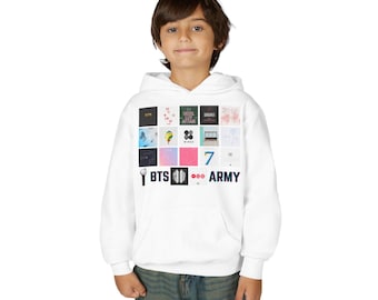 Sudadera infantil con la cronología del álbum de BTS / Sudadera juvenil ARMY adorable / Regalo para fans de ARMY / Sudadera Kpop