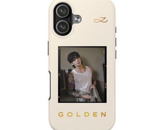 Jungkook Golden Phone Case | White BTS Kpop Aesthetic Tough Cover | ARMY Gift