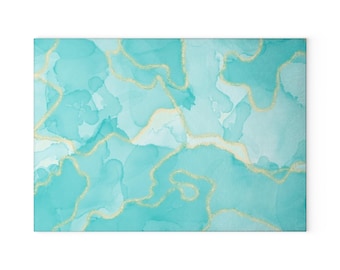 Turquoise Glass Cutting Board, Charcuterie Tray, Kitchen Decor, Food Prep, Housewarming Gift, Cookware