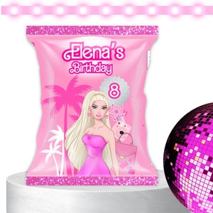 Come On Lets Go Party, Puppen-Chip-Tasche, bearbeitbare Vorlage, individuelle Chip-Taschen, digitaler Download, rosa Chip-Tasche