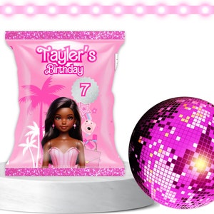 Come On Lets Go Party, Puppenchiptasche, bearbeitbare Vorlage, benutzerdefinierte Chipbeutel, digitaler Download, rosa Chipbeutel