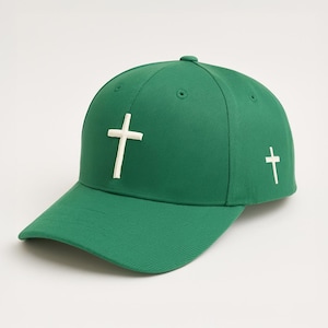 Green Christian Baseball Cap – Embroidered Cross Hat, Minimalist Faith Hat, Christian Streetwear, Unisex Dad Hat, Gift for Him/Her