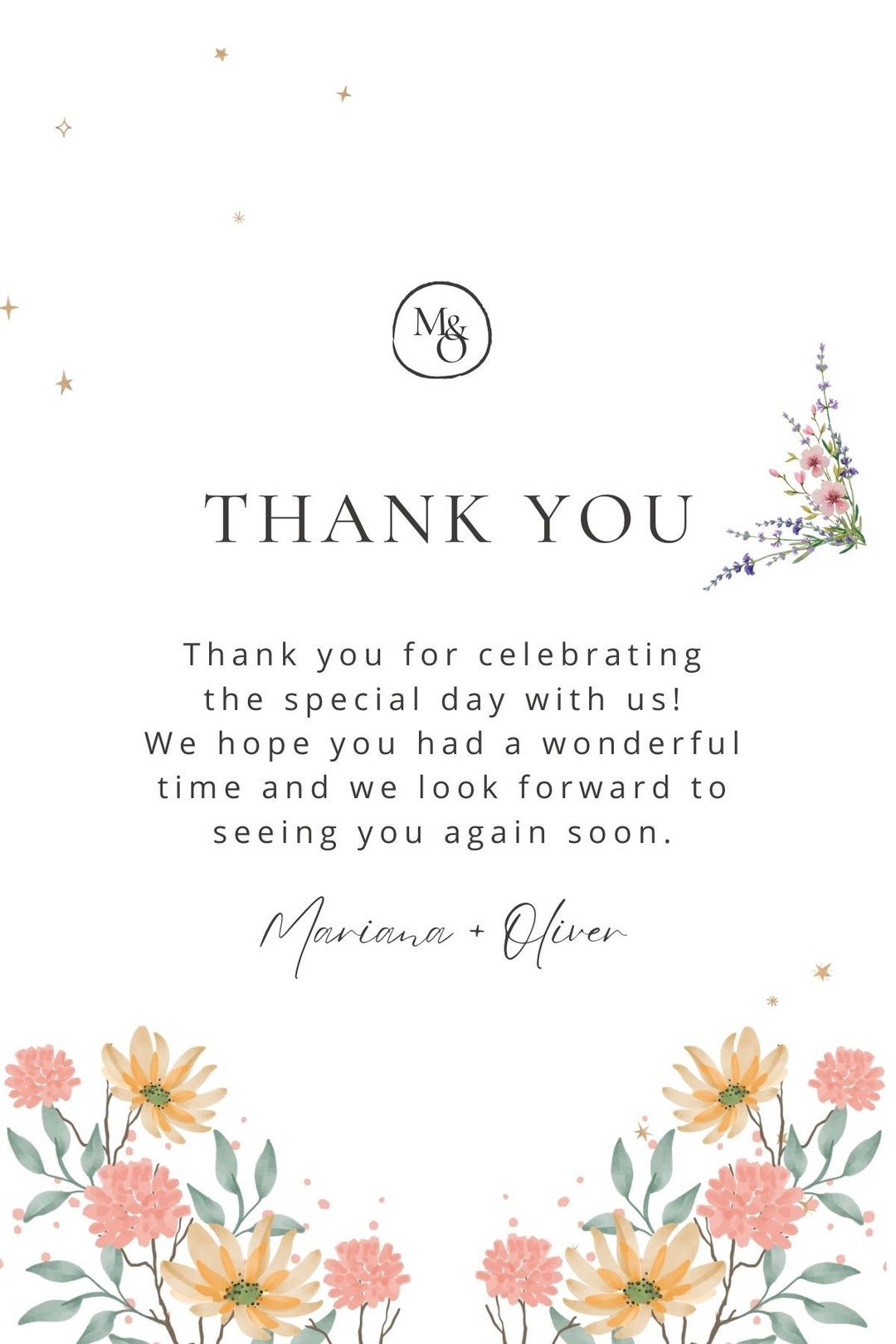 Watercolor Flowers Thank You Card Template Flowersthank You Cardwedding
