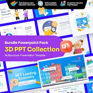 May include: A collection of colorful 3D PowerPoint presentation templates with various themes, including real estate, business, and cryptocurrency. The templates feature 3D illustrations and icons, making them visually appealing and engaging.