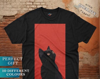 Black Cat Graphic Tee, Black Cat T-Shirt, Black Cat Owner Gift, Black Cat Apparel, Halloween Cat Shirt, Black Cat Tee, Red Black Cat Shirt.