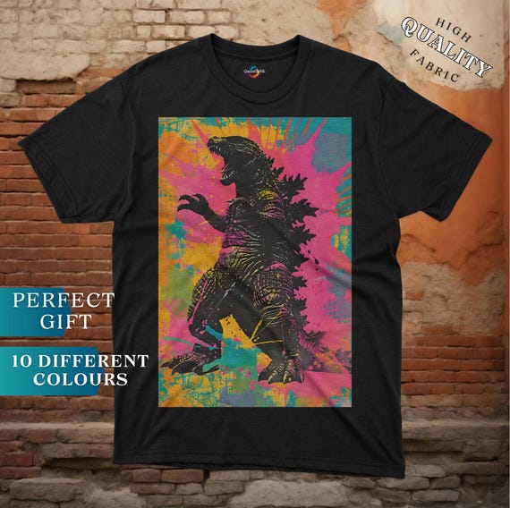 Neon Horizon Godzilla Graphic Tee, Colorful Godzilla Shirt, Retro 
