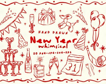 Clipart caprichoso de Año Nuevo dibujado a mano