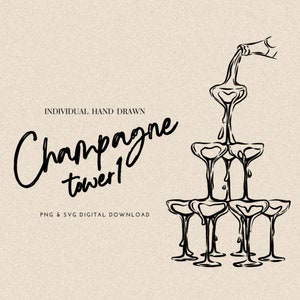 Illustration de tour de verre à champagne dessinée à la main Clipart pour célébration de mariage pyramide de verre champagne élégant mariage Clipart