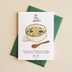 Bol de soupe Guérison bientôt disponible Carte à imprimer Pensez à vous Papeterie Guérison et rétablissement Carte de voeux Se sentir mieux