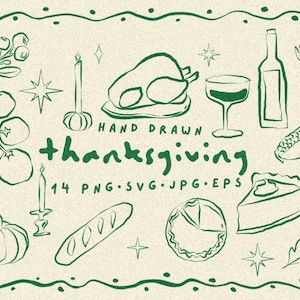 Hand Drawn Thanksgiving Doodles Illustration Autumn Line Art Thanksgiving Dinner Outline Whimsical Fall Clipart Cozy Thanksgiving Minimal