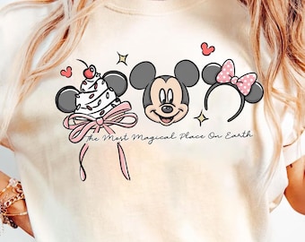 Vintage Coquette Bow Mickey Minnie Ears T-shirt, The Most Magical Place On Earth, Disneyworld shirts, Disney Trip 2026 shirts, Magic Kingdom