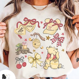Retro Coquette Bows Winnie The Pooh T-shirt, Cute Pooh Bear shirt, Disneyworld Shirt, Disney Family Trip Shirts, Comfort Colors shirt