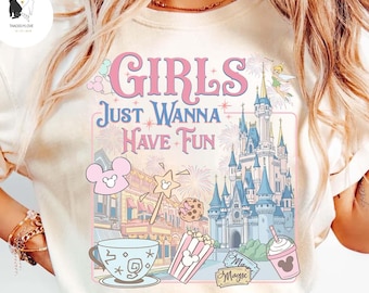 Camiseta retro de Disney Castle Girls Just Wanna Have Fun Trip, Camiseta de Minnie y Daisy Girls Trip, Camiseta de WDW Disneyland Besties Best friends Vacation