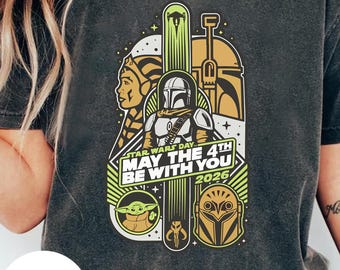 Camiseta vintage "Que la Fuerza te acompañe" (May The 4th Be With You), camiseta de Star Wars Baby Yoda Comfort Colors, camiseta de Disney Star Wars, camisetas a juego para la familia Star Wars