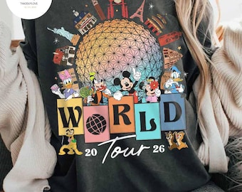 Vintage Mickey and Friends Disney Epcot Shirt, Disney Epcot World Tour 1982, WDW Disneyland Family Vacation 2026, Drinking around the World
