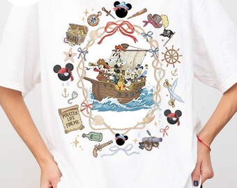 Retro Coquette Bows Mickey and Friends Disney Pirate Shirt, Yo Ho Yo Ho A Pirate's Life for Me, PiPirates of The Caribbean, Family Cruise