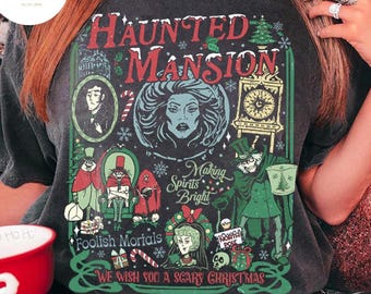 Vintage Haunted Mansion Christmas T-shirt, Making Spirits Bright Hitchhiking Ghosts Madam Leota, Family Christmas Matching Group shirts