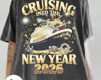Disney Cruise New Year's Eve at Sea Mickey and Friends T-Shirt, Disney Family Cruise Happy New Year 2026 Tee, Disney Cruise 2026 shirts