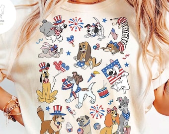 Retro Disney Patriotic Dogs: 4th of July Dog Comfort Colors T-Shirts, Dogs America 250 Anniversary shirts, USA Flag Tee, Disney Pet Lovers