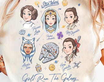 Camiseta vintage de Star Wars con personajes femeninos, camiseta de Galaxy's Edge Hollywood Studios, Que la Fuerza te acompañe, Las chicas dominan la galaxia