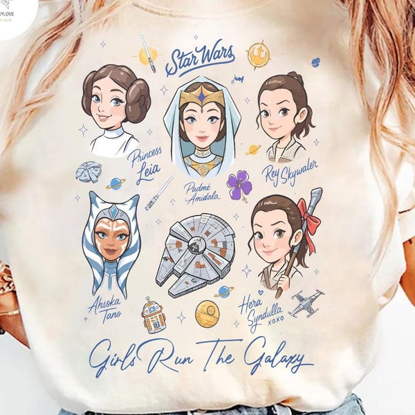Vintage Star Wars Girls Characters Signature T-Shirt, Galaxy's Edge Hollywood Studios tee, May The Fourth Be With You, Girls Run The Galaxy