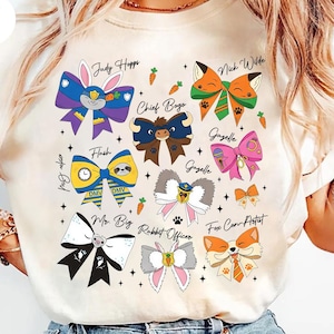 Camiseta Coquette Bows Disney Zootopia Characters Signatures, Camiseta a juego para la familia Disneyland, Zootropolis Judy Hopps Nick Gary Nibbles Bogo imagen 1