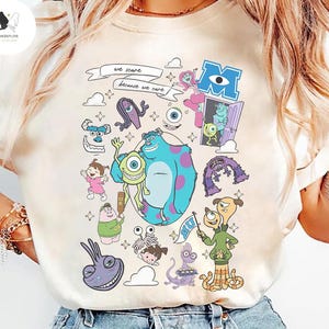 Retro Disney Monster Inc T-shirt, We Scare Because We Care shirt, Pixar’s Monsters University Mike Sulley Boo Tee, Disneyland Family 2025