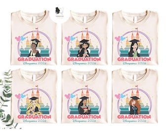 Camisetas personalizadas de graduación de princesas Disney, camisetas de viaje de graduación de princesas, camisetas de graduación de WDW Disneyland 2026, graduadas de preescolar y jardín de infantes