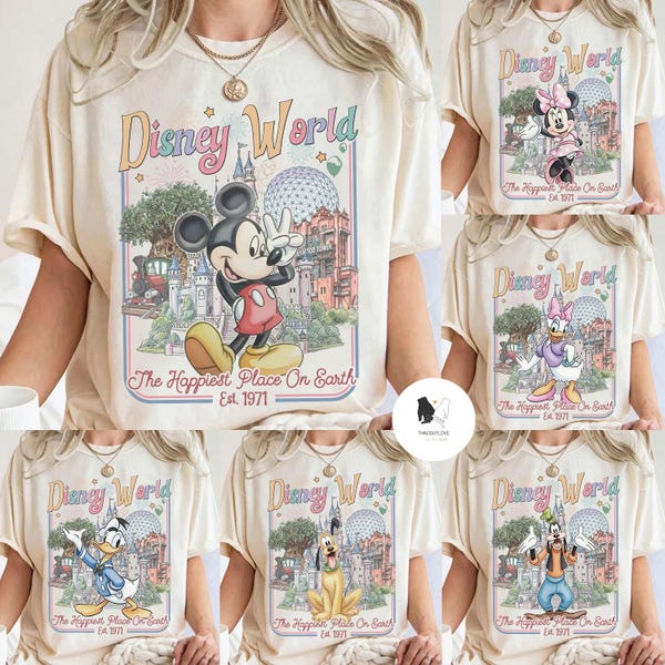 Retro All Characters Disneyworld shirts, Mickey and Friends Disney 2026 Trip, Disneyworld Matching Tee, WDW Magic Kingdom Family Vacation
