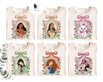 All Characters Coquette Bow Disney Princess Shirt, Disney Girls Trip Tee, WDW Disneyland Magic Kingdom Matching Trip Tee, Disney Vacation