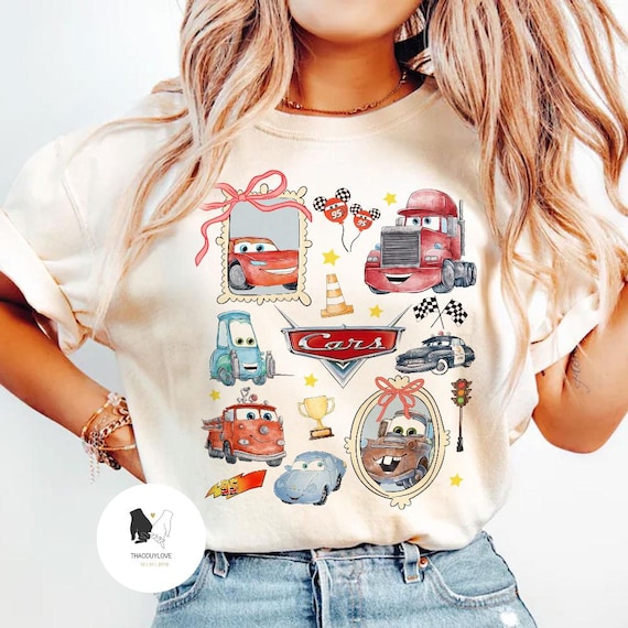 Retro Coquette Bows Disney Cars shirt, Lightning McQueen Mater Doc Hudson Sally Carrera Birthday Cars Family Shirt, Disney Girl Trip Shirt