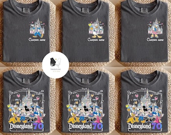 2-sided Personalized Mickey and Friends Disneyland 70th Anniversary shirt, 70 years of magic shirt, Disneyland family vacation 2025 shirt