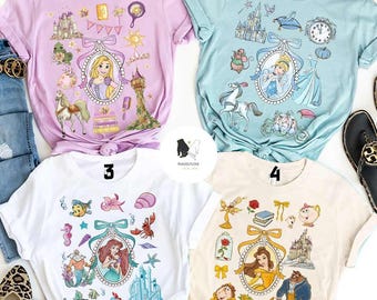 Watercolor Frame Coquette Bows Disney Princess Shirt, Disney Girl Trip Shirt, WDW Disneyland Princess Birthday Girl, Cinderella Belle